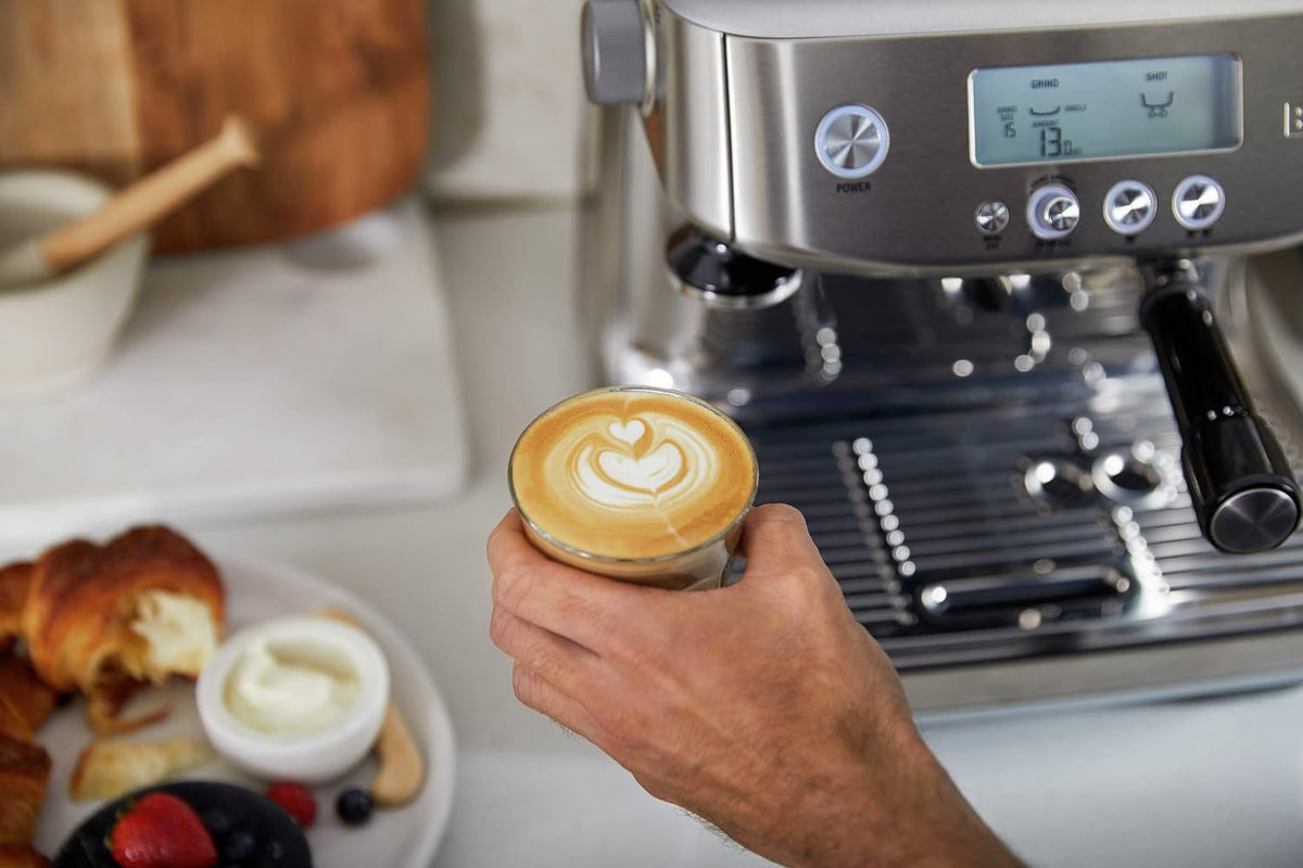 Breville Barista Pro BES878 espresso machine with ThermoJet fast heating system.