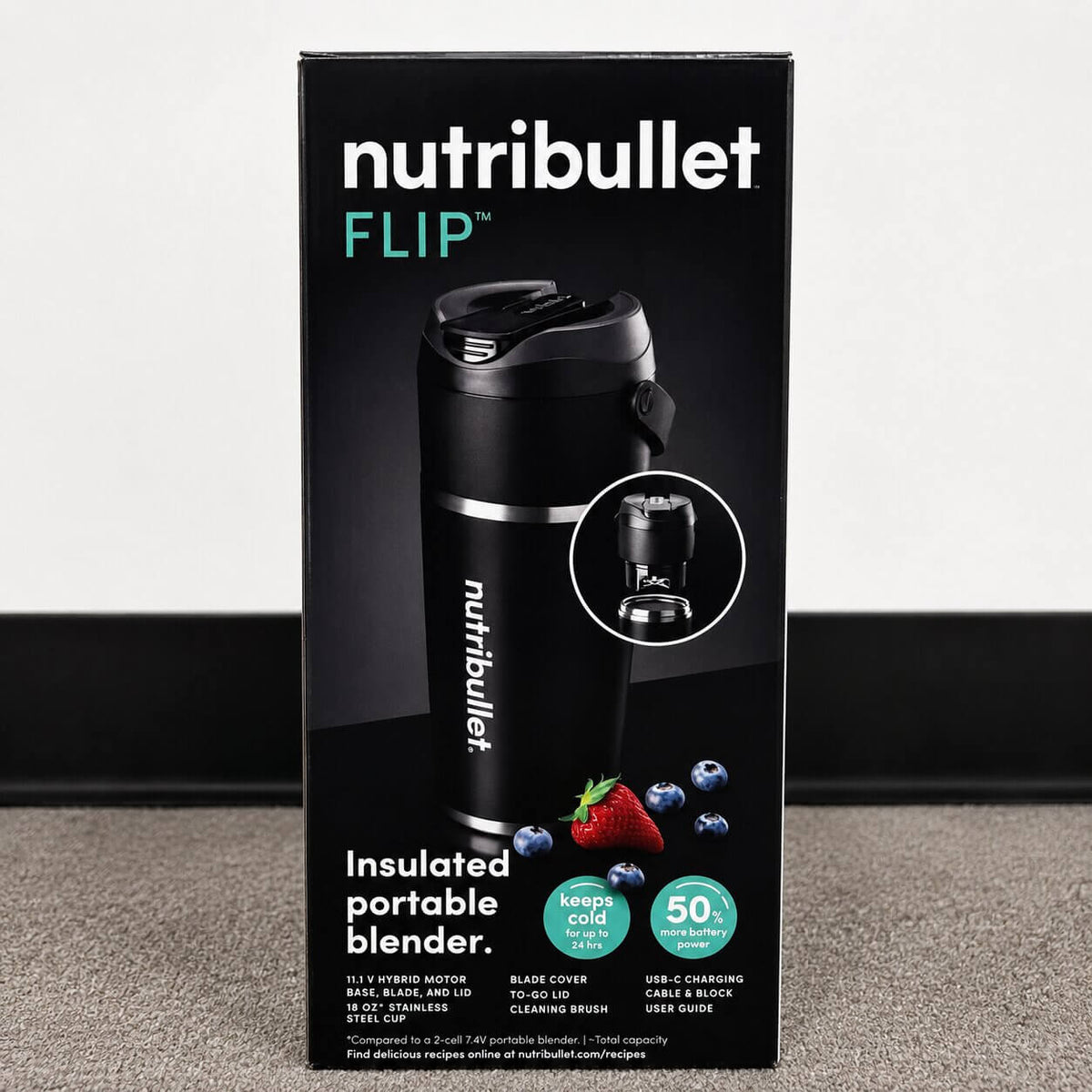 nutribullet Flip Insulated Portable Blender – Matte Black, 18 oz