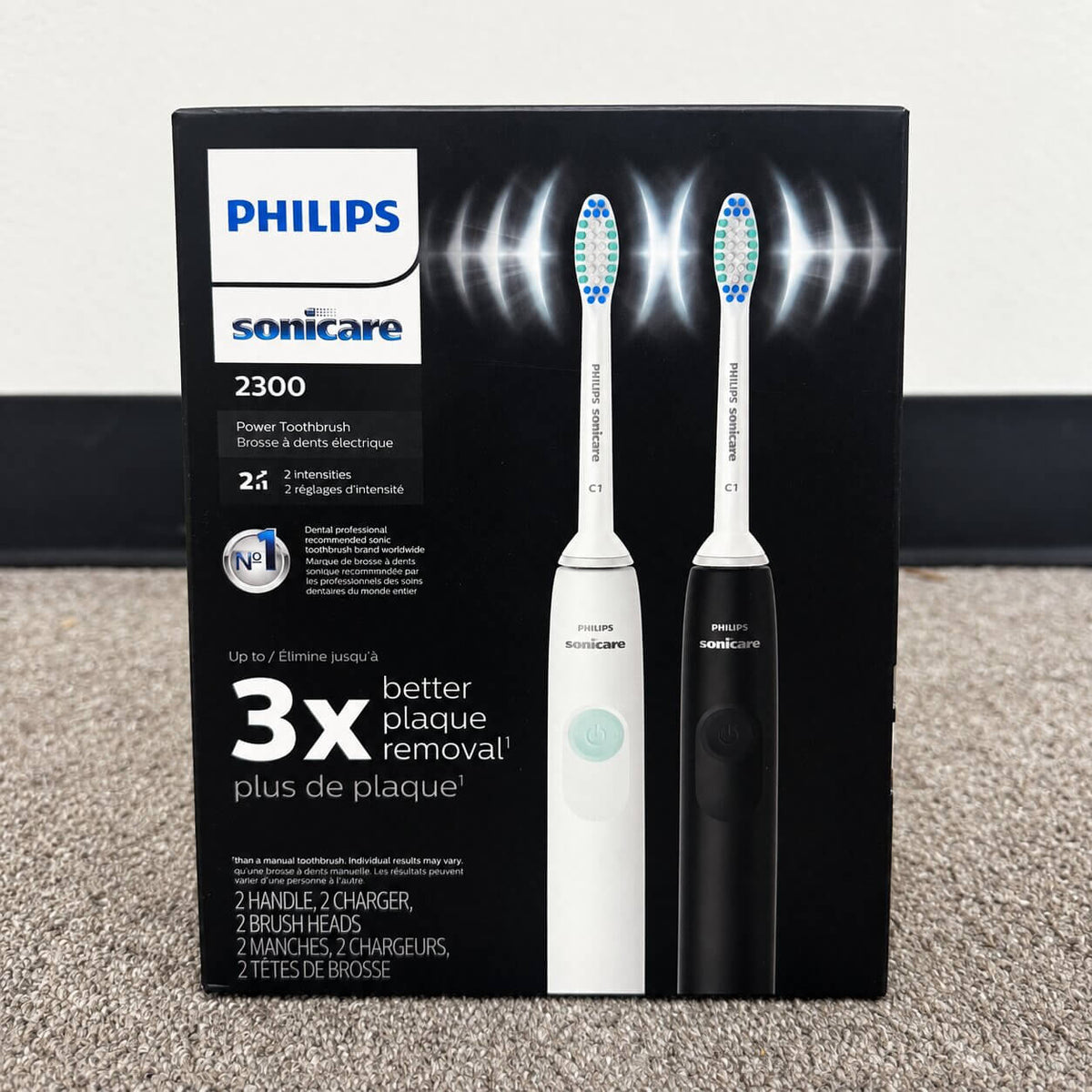 Philips Sonicare 2300 Rechargeable Electric Toothbrush 2-Pack – Black & White