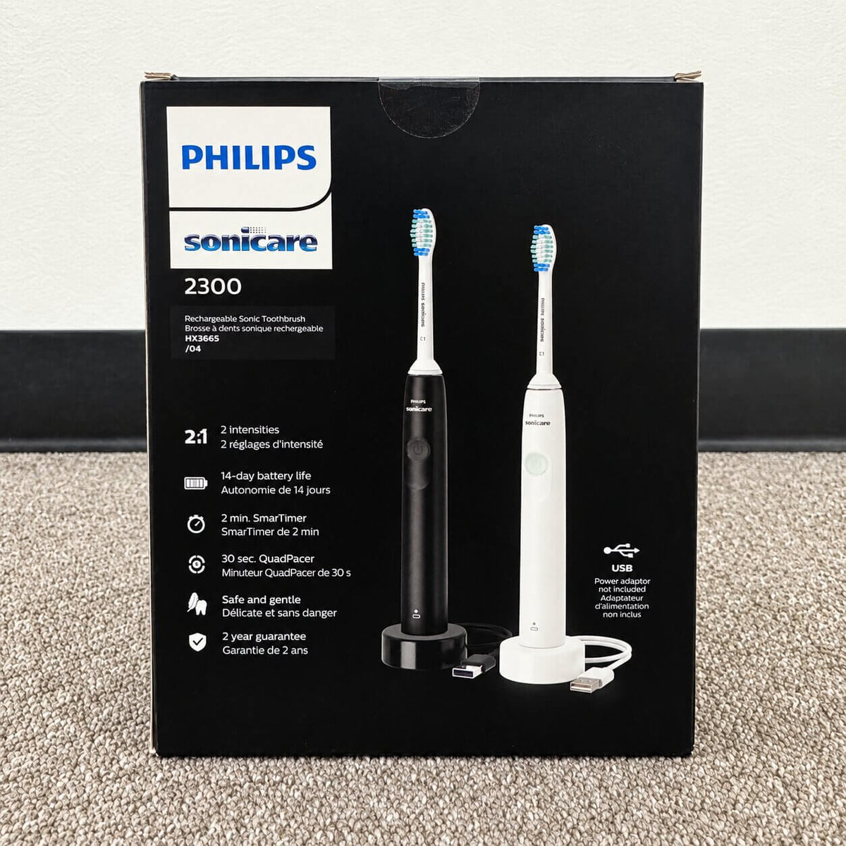 Philips Sonicare 2300 Rechargeable Electric Toothbrush 2-Pack – Black & White