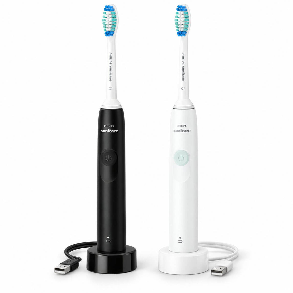 Philips Sonicare 2300 Rechargeable Electric Toothbrush 2-Pack – Black & White
