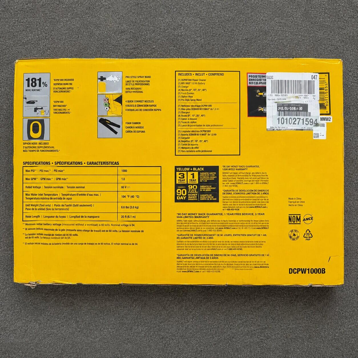 DEWALT FLEXVOLT 60V MAX 1000 PSI Power Cleaner