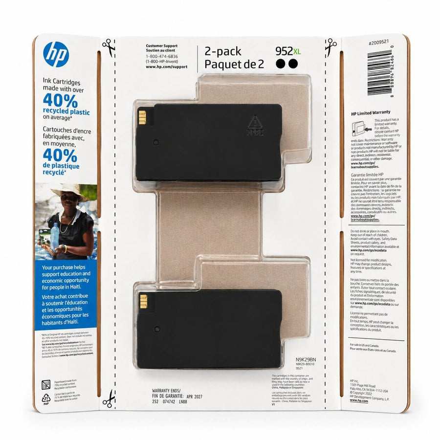 HP 952XL High Yield Black Original Ink Cartridges — 2-Pack