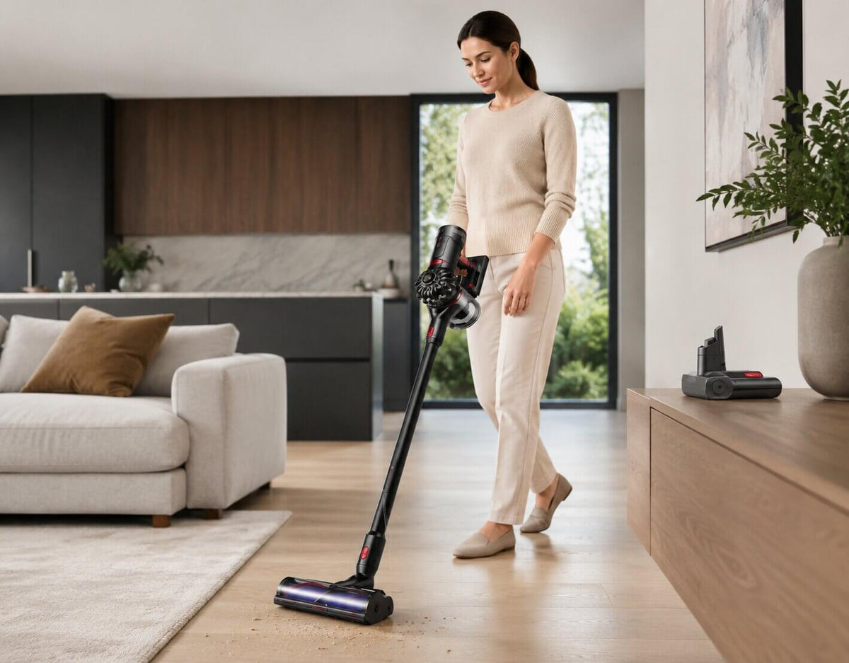 Dyson V8 Cyclone cordless vacuum providing up to 60 minutes of battery runtime