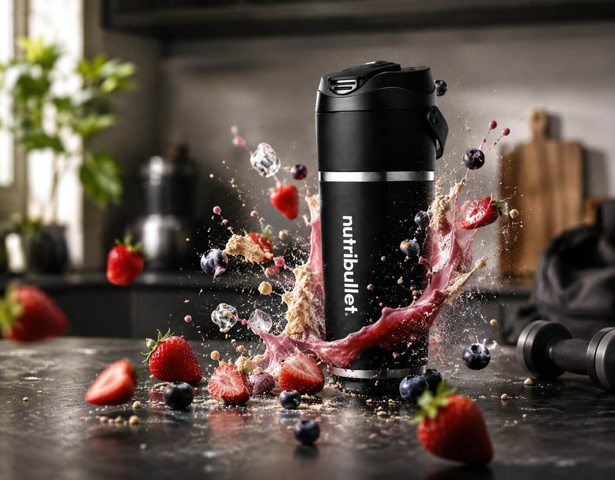 nutribullet Flip portable blender blending frozen fruit with 11.1V high-torque motor