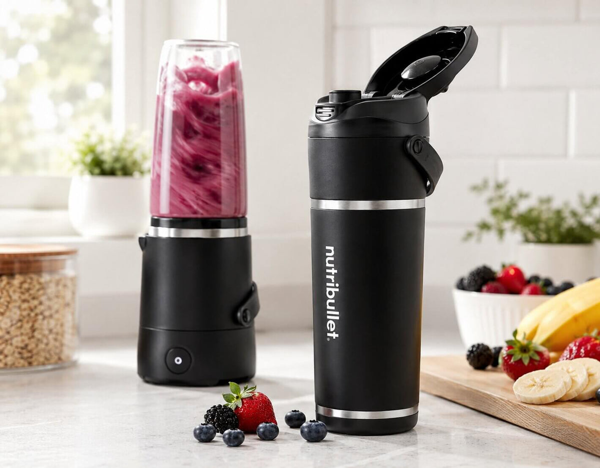 nutribullet Flip portable blender flipping from blending position to drinking position