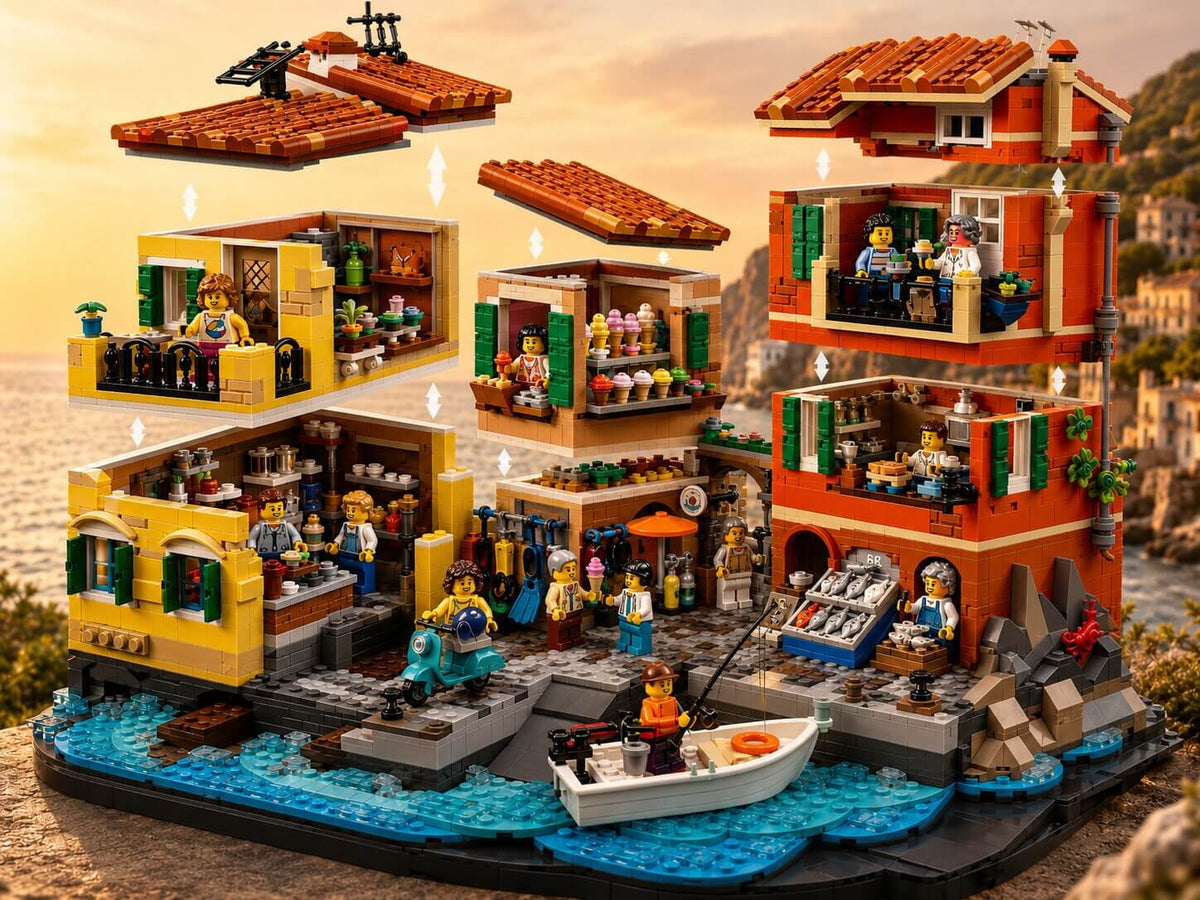 LEGO Ideas Italian Riviera 21359 removable building floors revealing detailed interiors