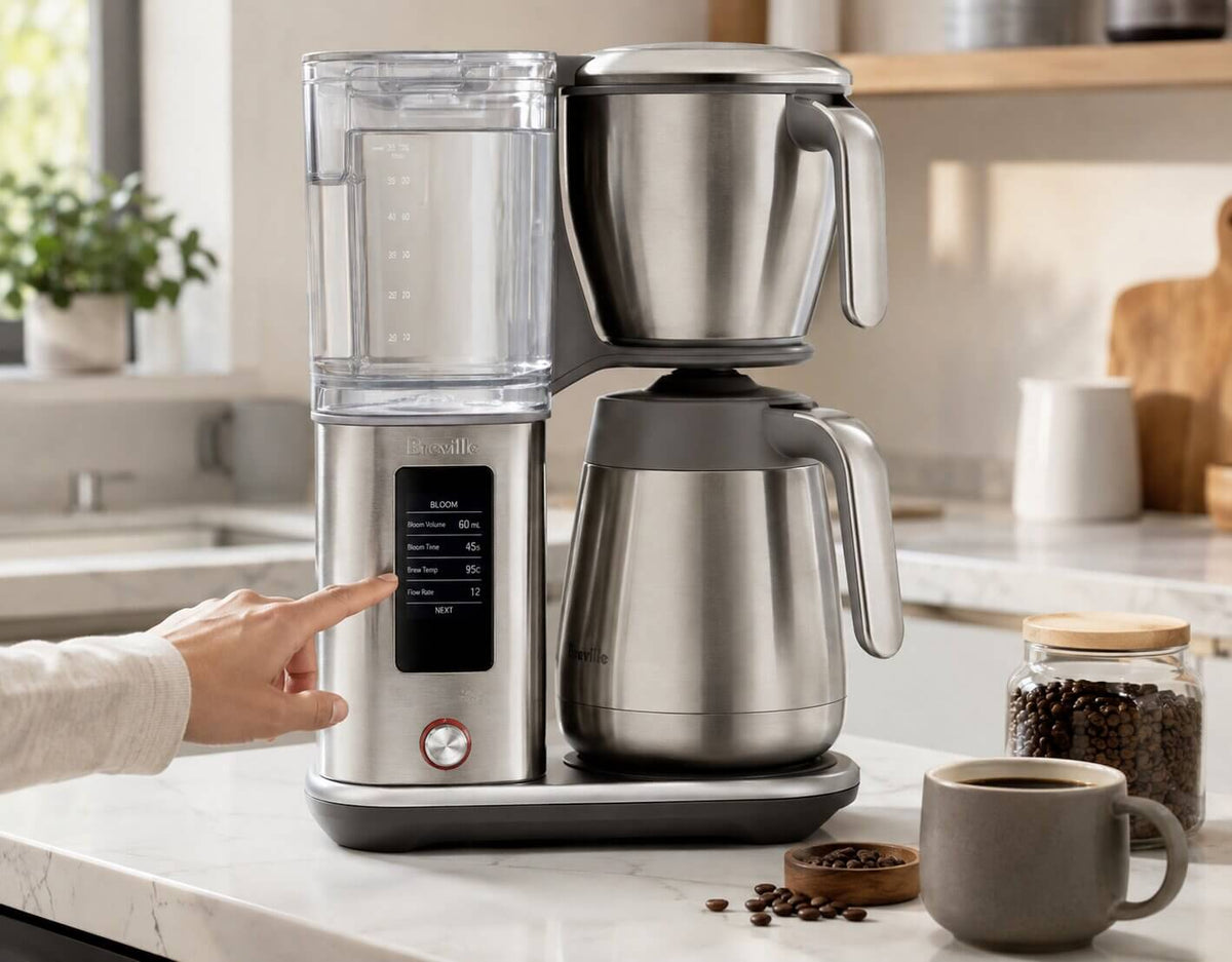 Breville Luxe Brewer Thermal display showing customizable coffee brewing settings