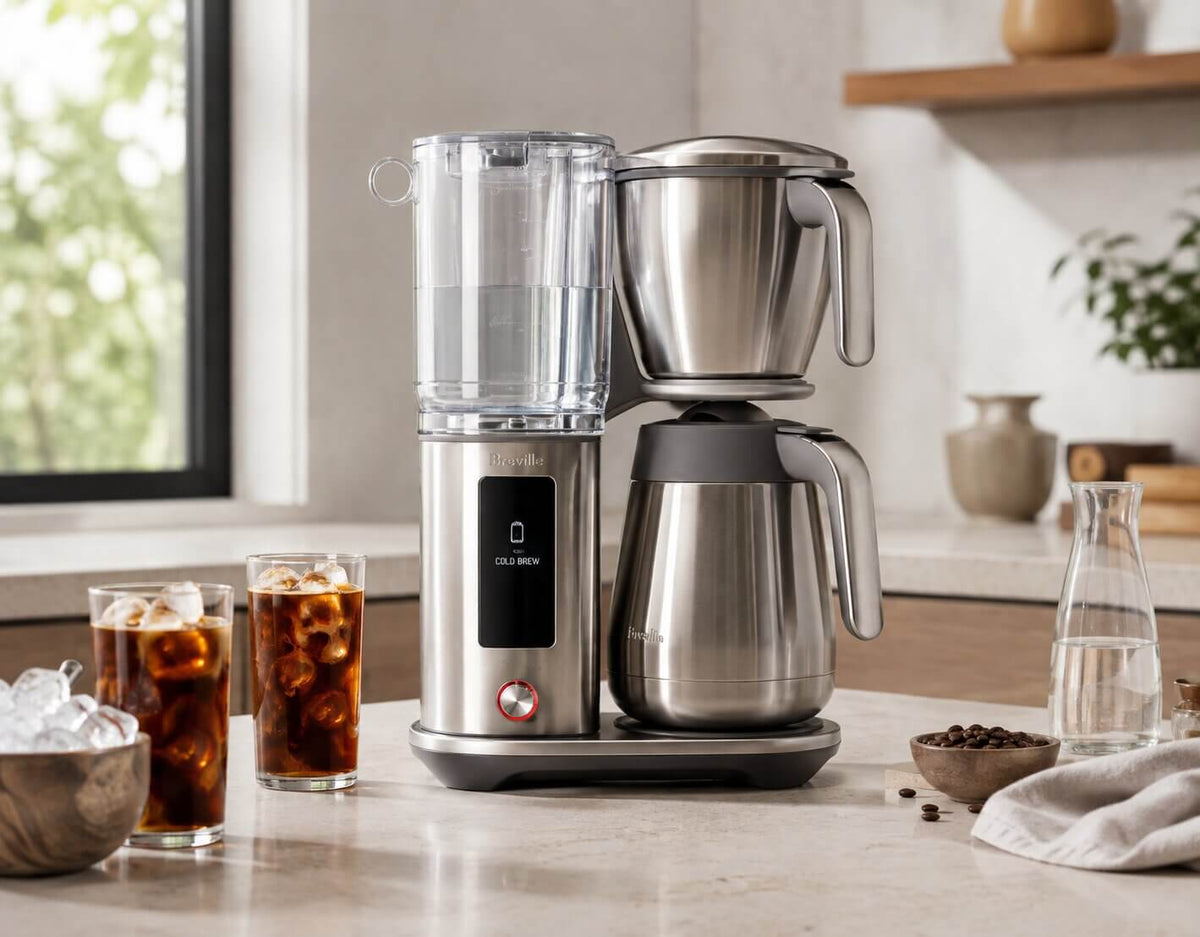 Breville Luxe Brewer Thermal preparing cold brew coffee over ice