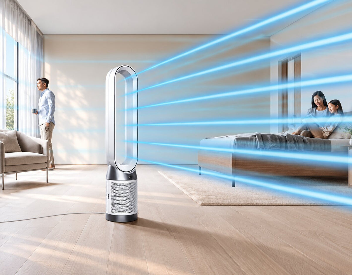 Dyson Purifier Cool PC1 automatic air quality sensing and purification.