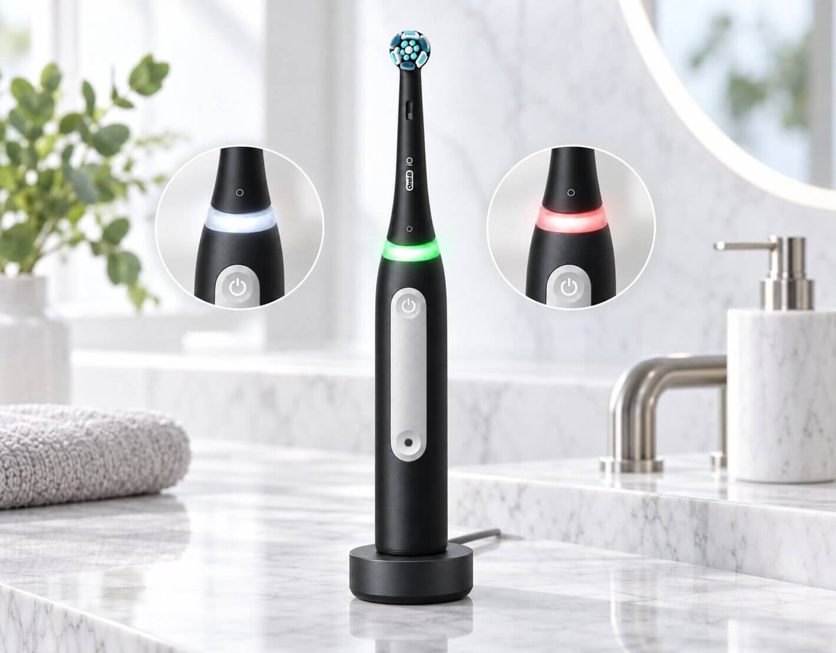 Oral-B iO Series 3 smart pressure sensor with illuminated pressure indicator