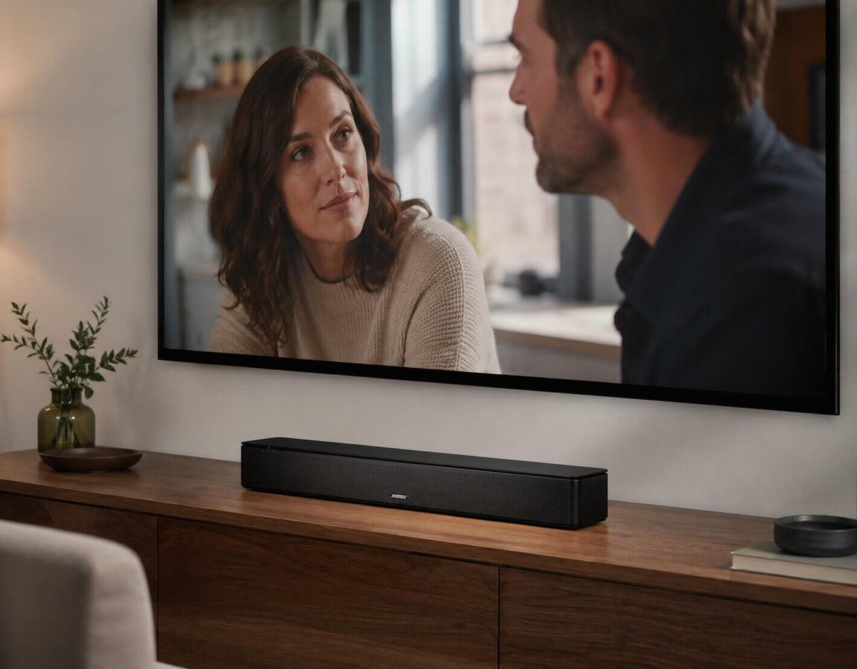 Bose TV Speaker soundbar enhancing dialogue while watching television