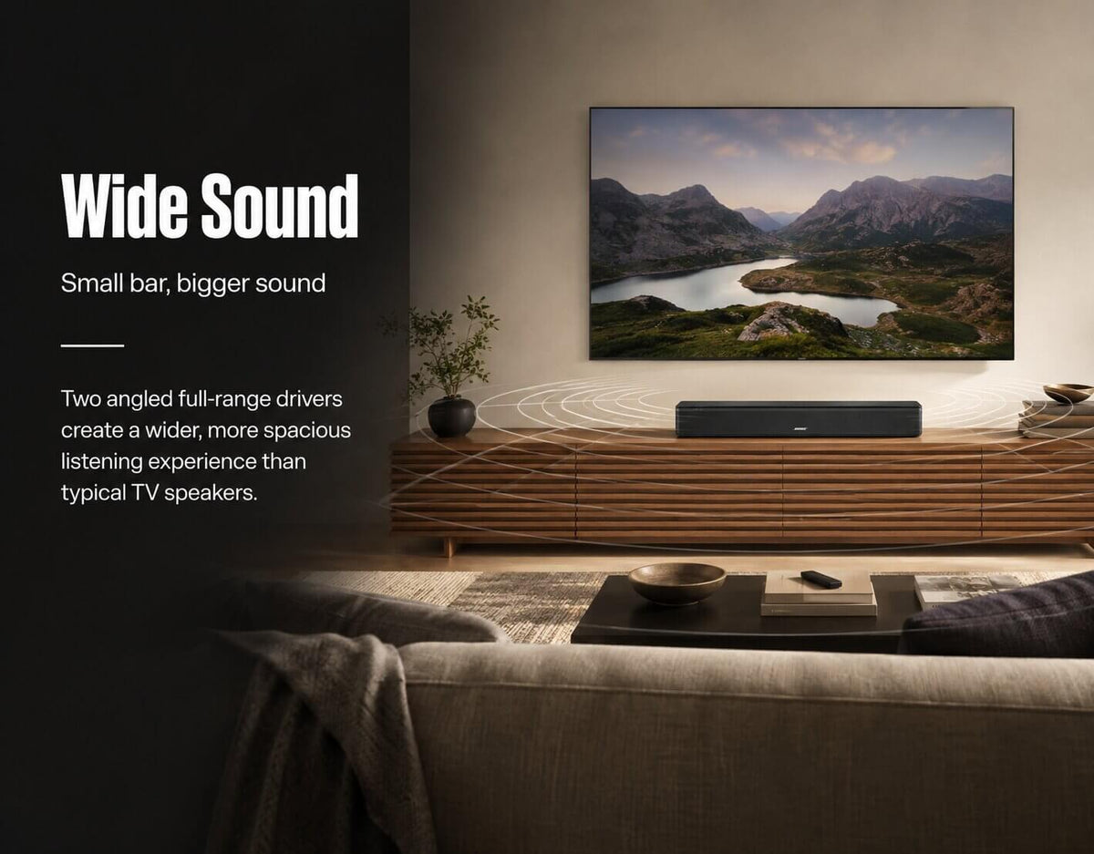 Bose TV Speaker producing wide sound in a modern living room