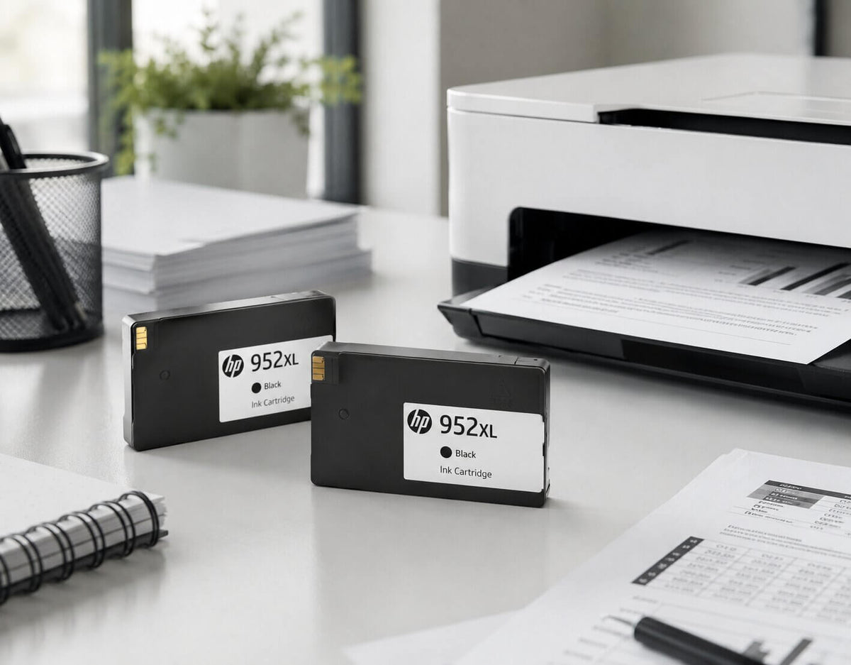 HP 952XL black ink cartridge two-pack for office printing