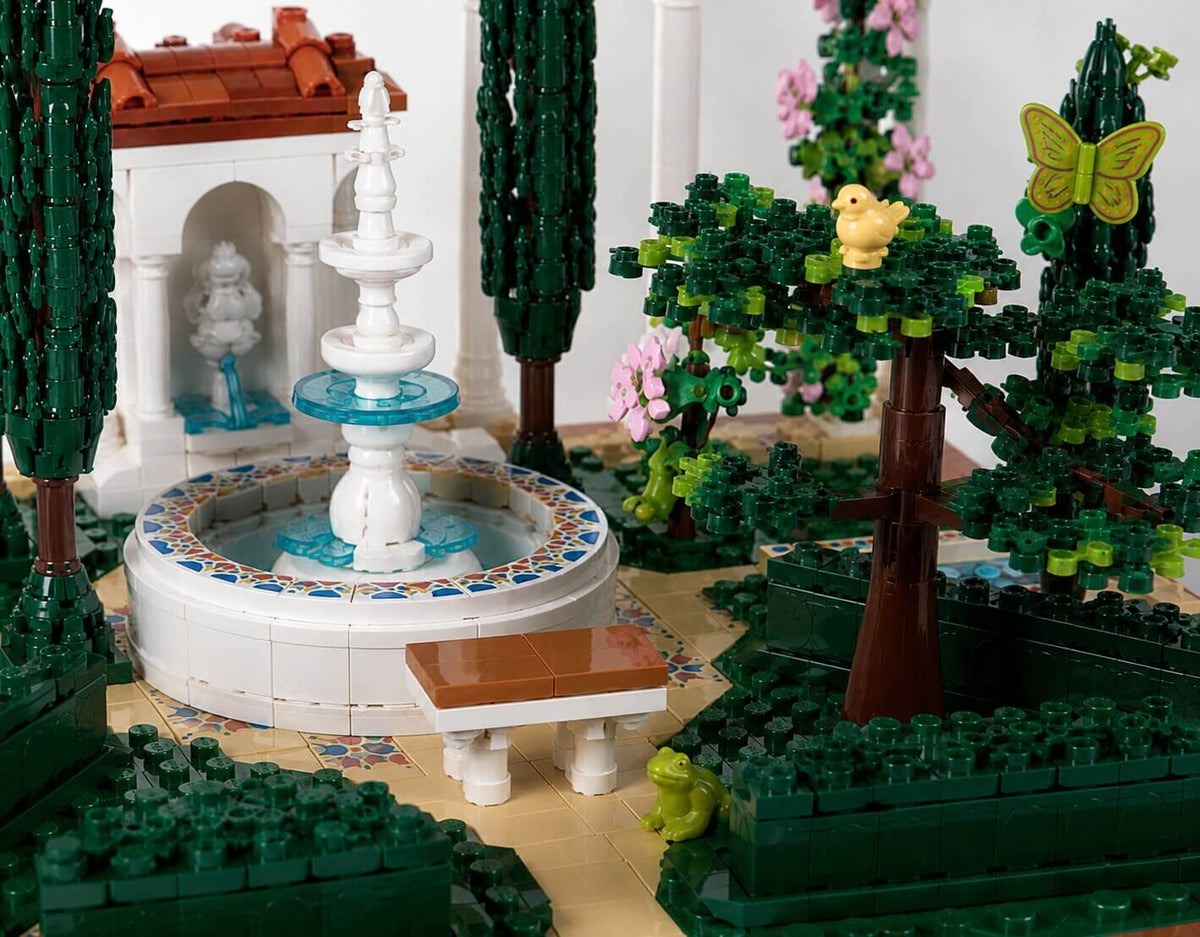 LEGO Fountain Garden with bird frog and luna moth details