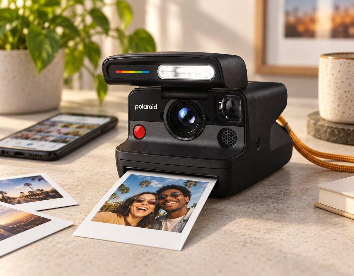 Polaroid Flip Black instant camera with protective flip flash, sonar autofocus and Color i-Type instant photo