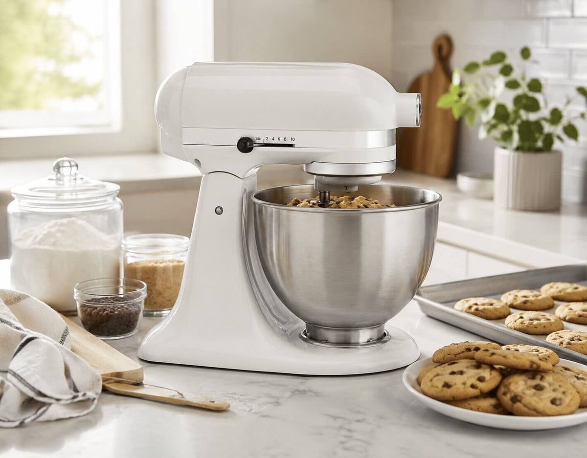 KitchenAid Classic white stand mixer with 4.5-quart stainless steel mixing bow