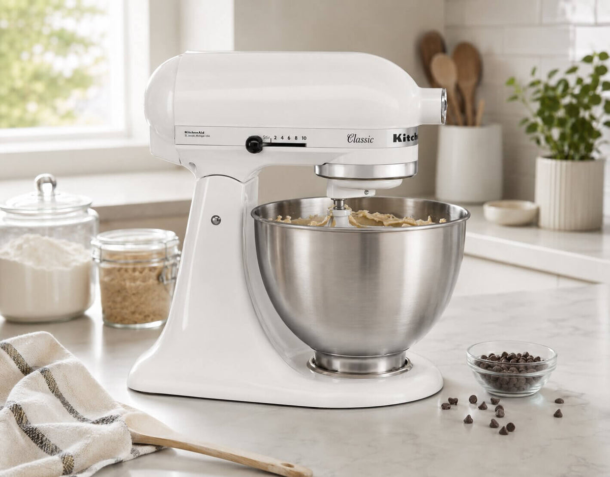 KitchenAid Classic stand mixer speed control showing 10 mixing speeds