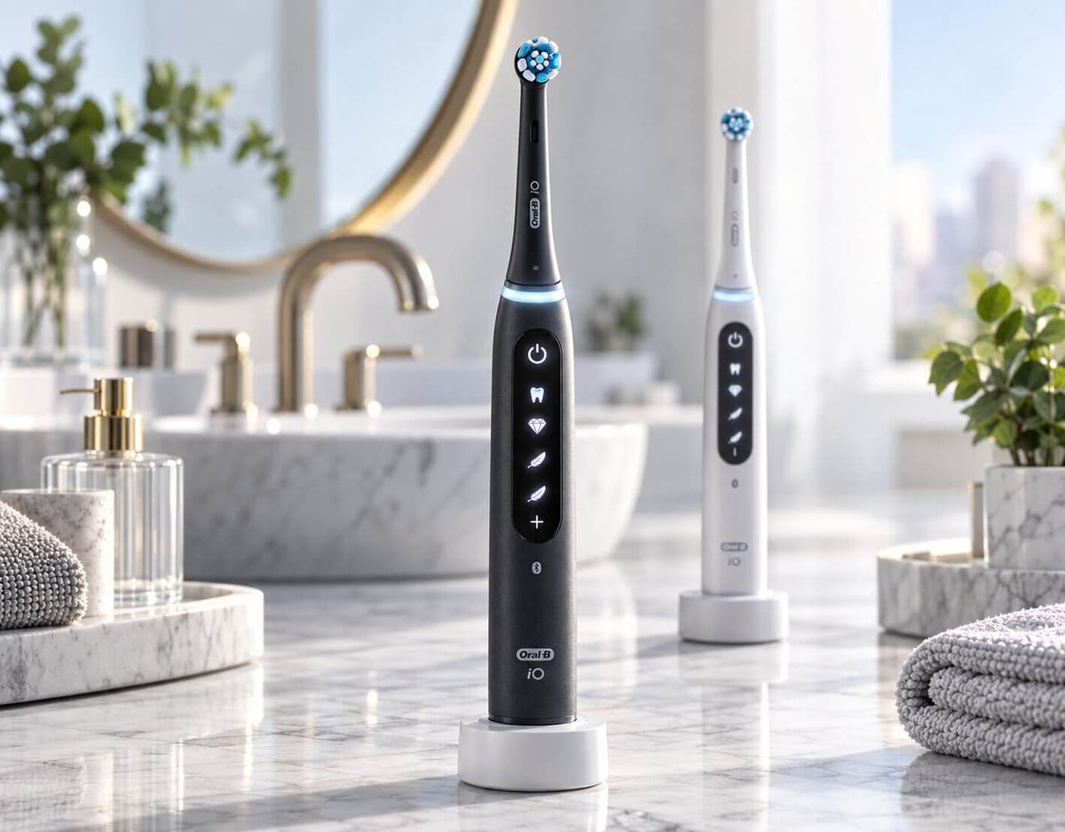 Oral-B iO Series 5 handle displaying five selectable brushing modes