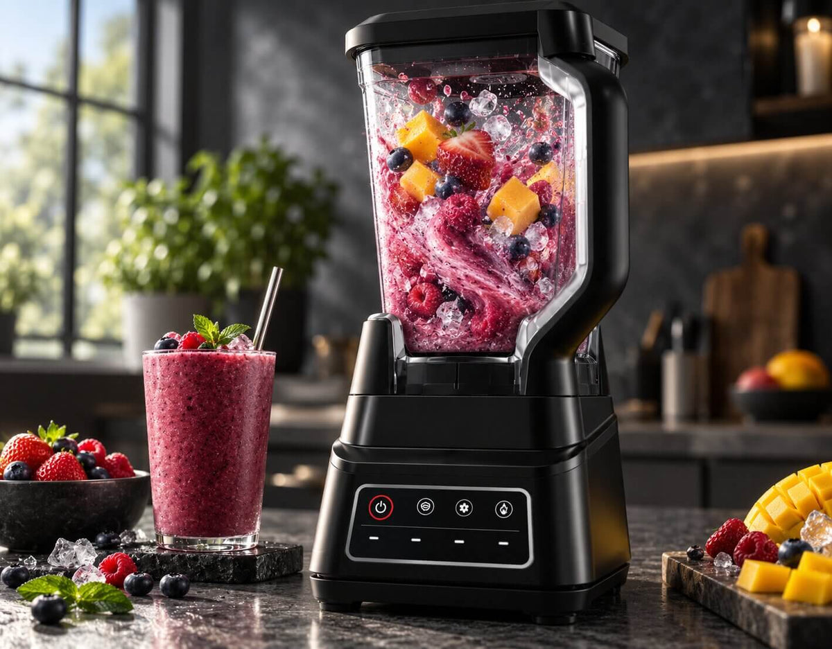 Ninja Professional Plus BN700 crushing ice and frozen fruit for a smoothie