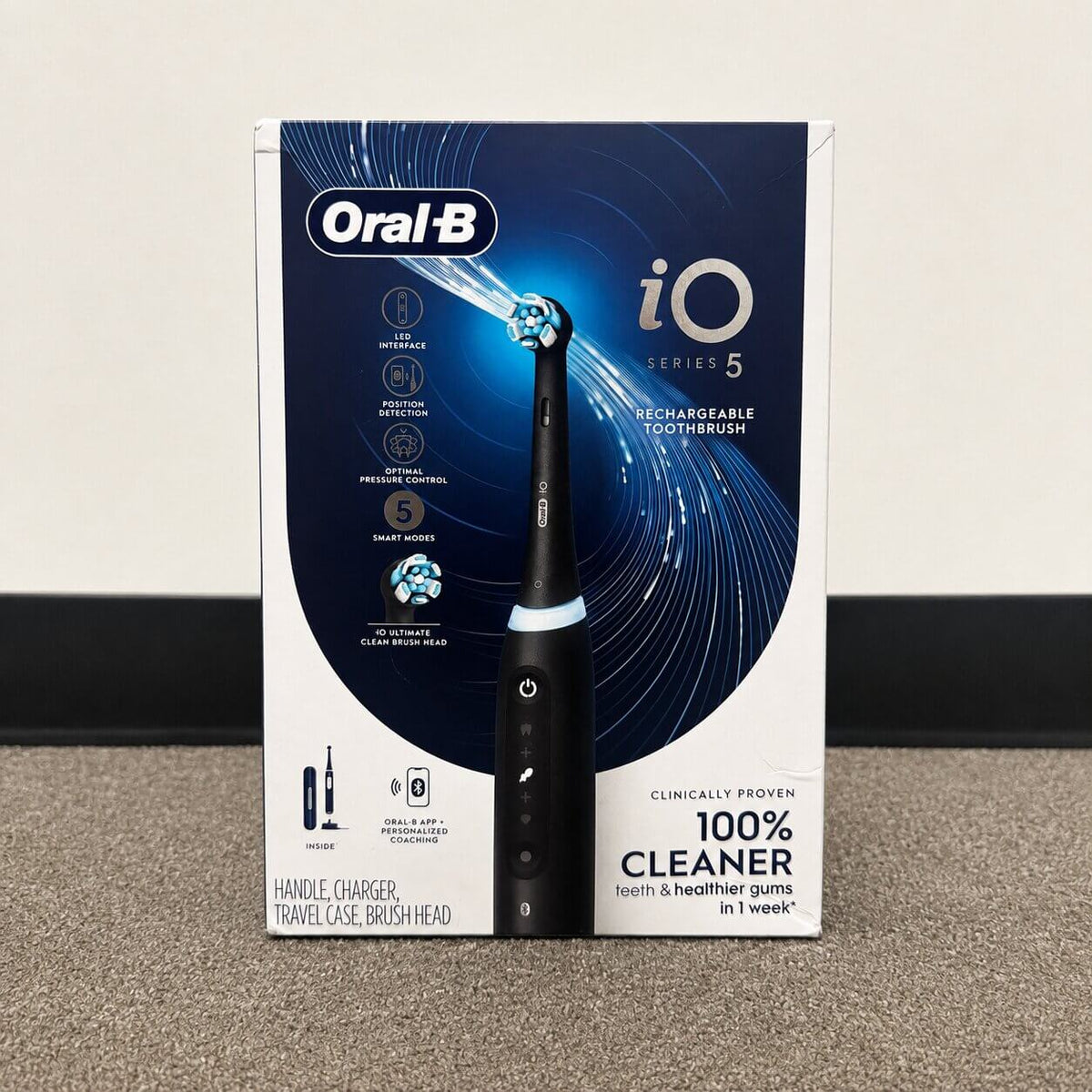 Oral-B iO Series 5 Matte Black rechargeable electric toothbrush front packaging